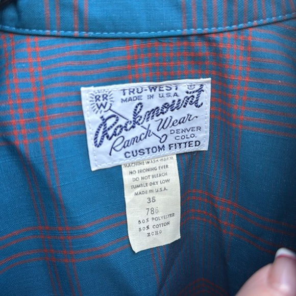 Nos Vintage Rockmount 38 Teal Rust Plaid Pearl Snap Blouse USA made - Picture 3 of 9